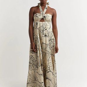 DIISH MALTA BLACK LINEN KNOT MIDI DRESS